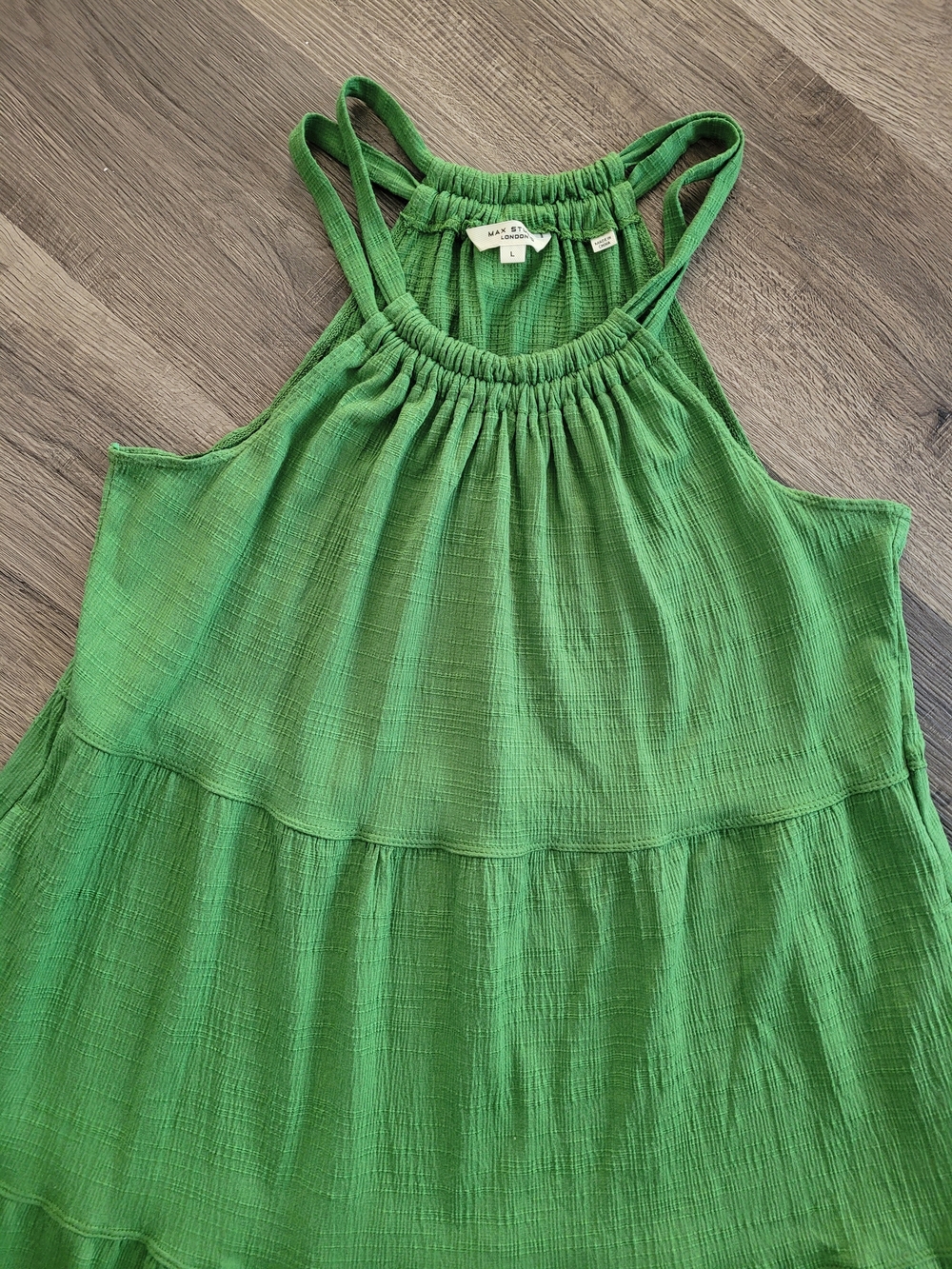 Max Studio London Green Tiered Halter Maxi Dress Pockets Large - Picture 4 of 8